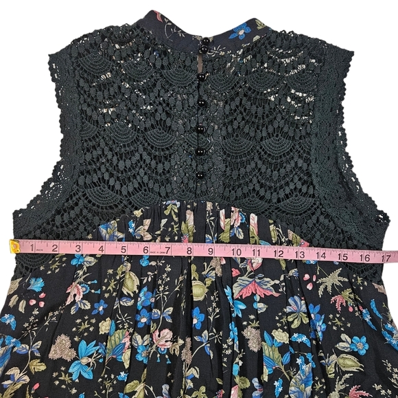 Ethereal by Paper Crane Black Floral Sleeveless Dress Sz S ? Crotchet Trim READ - Picture 13 of 14